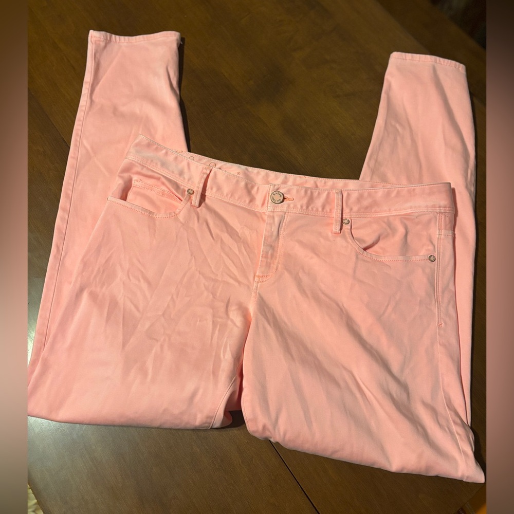Lilly Pulitzer Worth Skinny Cheeky Melon Peach SATEEN Pants Jeans 14 - Picture 6 of 8